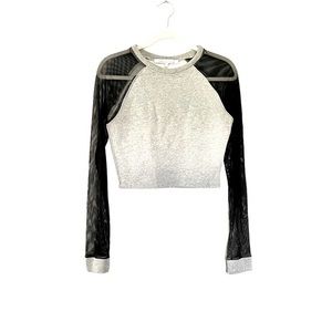Like New Lovers + Friends Rave Cropped Sweatshirt with Black Mesh Sleeves